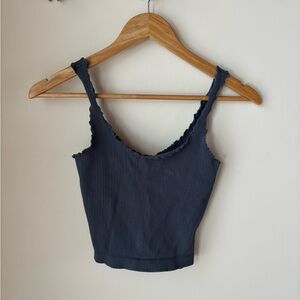 Navy Blue Ribbed Women's Top